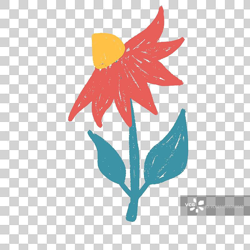 春天雏菊植物的蜡笔涂鸦图片素材