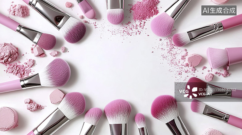【AI数字艺术】粉红色化妆刷和粉末图片素材