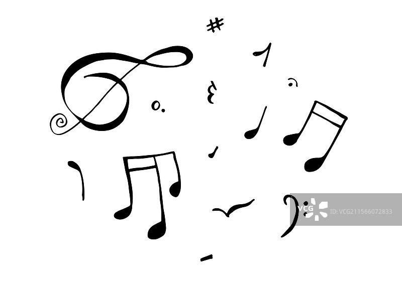 手绘图标集，如八分音符、休止符和二分音符图片素材