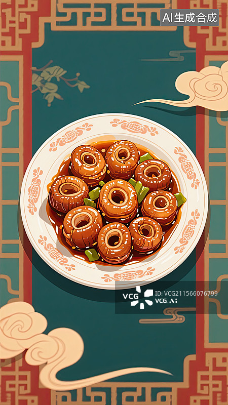 【AI数字艺术】中华美食，鲁菜，九转大肠，美食，插画图片素材