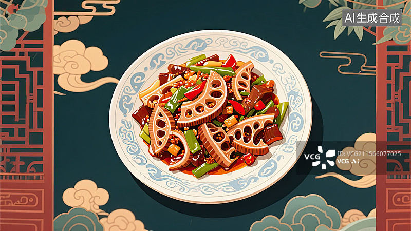 【AI数字艺术】中华美食，爆炒腰花，鲁菜，传统美食，插画图片素材