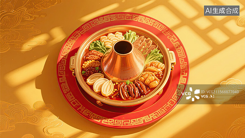 【AI数字艺术】中华美食，鲁菜，孔府一品锅，火锅，插画图片素材