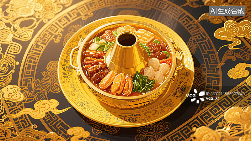 【AI数字艺术】中华美食，鲁菜，孔府一品锅，火锅，插画图片素材
