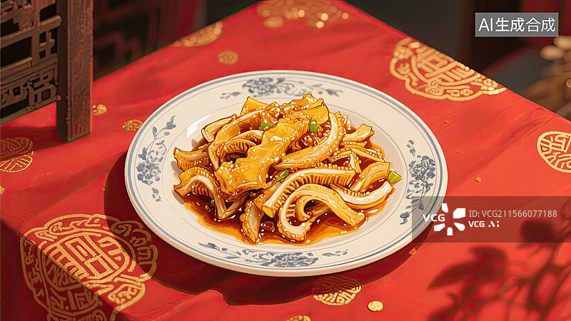 【AI数字艺术】中华美食，鲁菜，油爆双脆，炒菜，插画图片素材