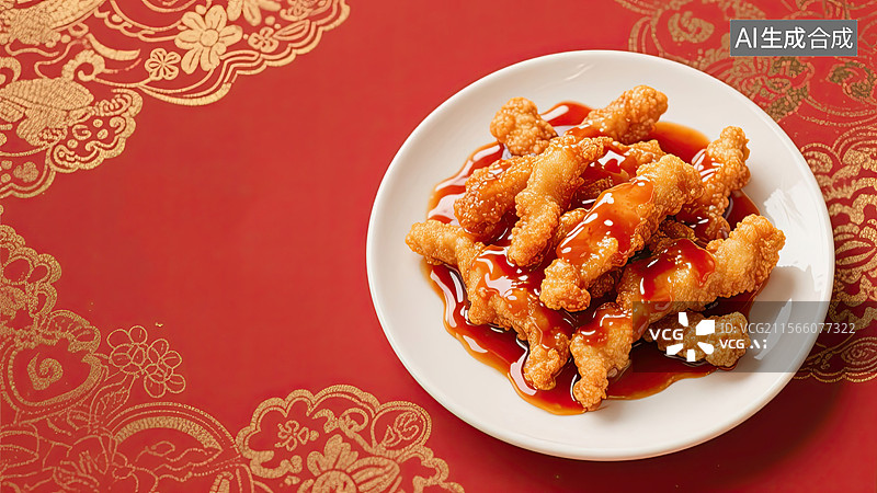 【AI数字艺术】中华美食，鲁菜，糖醋里脊，炒菜，插画图片素材