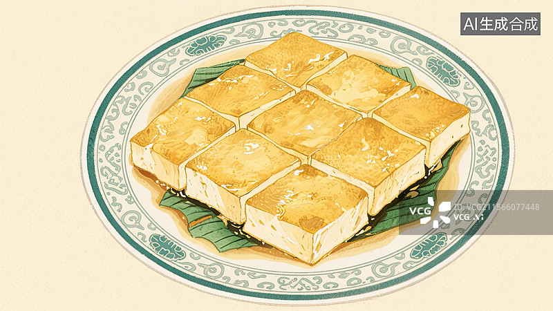 【AI数字艺术】中华美食，一品豆腐，豆制品，食物，插画图片素材