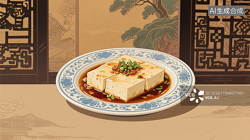 【AI数字艺术】中华美食，一品豆腐，豆制品，食物，插画图片素材