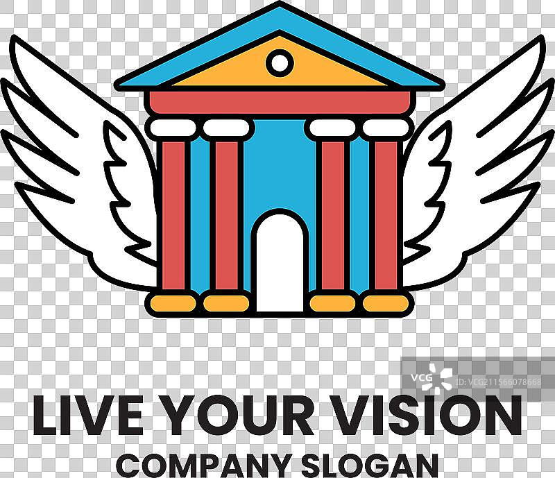 一座屋顶为蓝色、红色和黄色的建筑图片素材