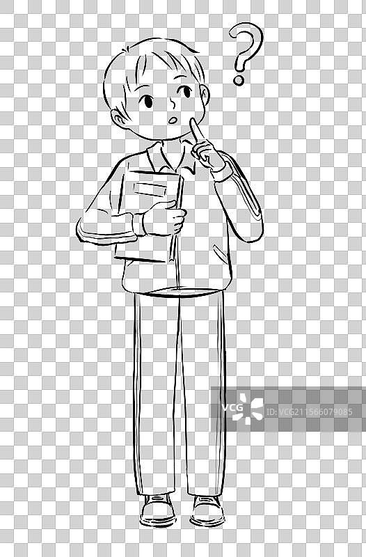 一个拿着书本站立带着疑问思考的学生卡通人物教育插画元素图片素材