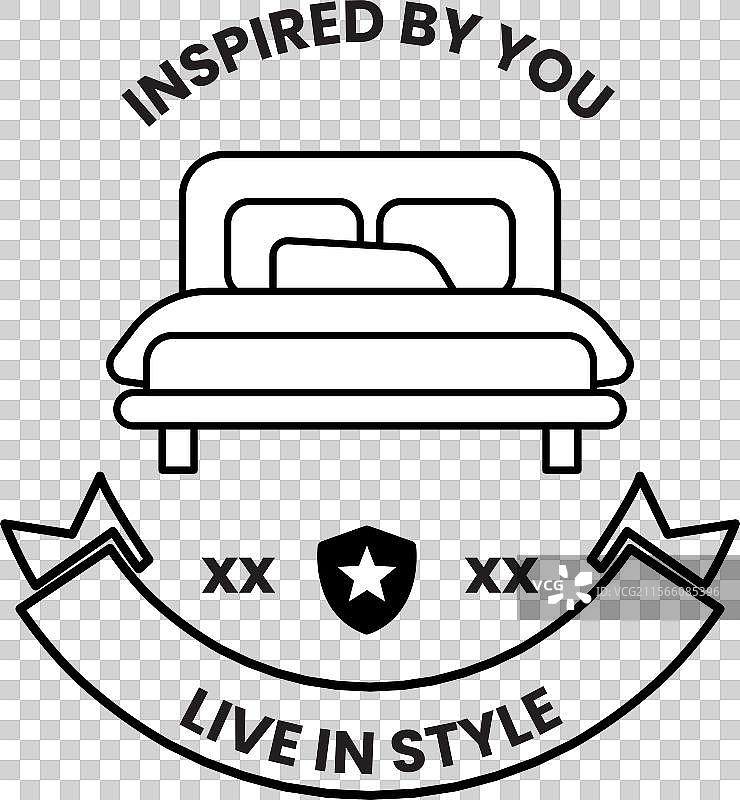 带有星星和“灵感”丝带的床图片素材