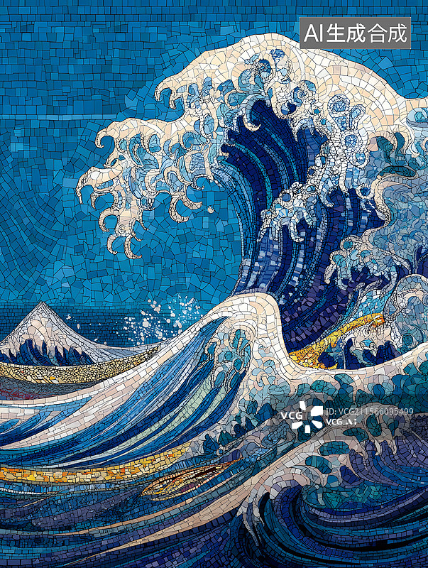 【AI数字艺术】海浪 浮世绘图片素材