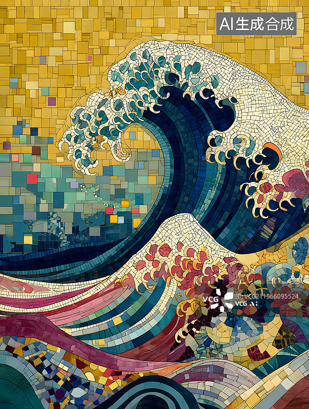 【AI数字艺术】海浪 浮世绘图片素材