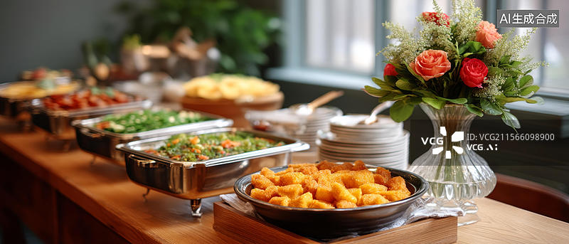 【AI数字艺术】自助餐美食与花艺图片素材