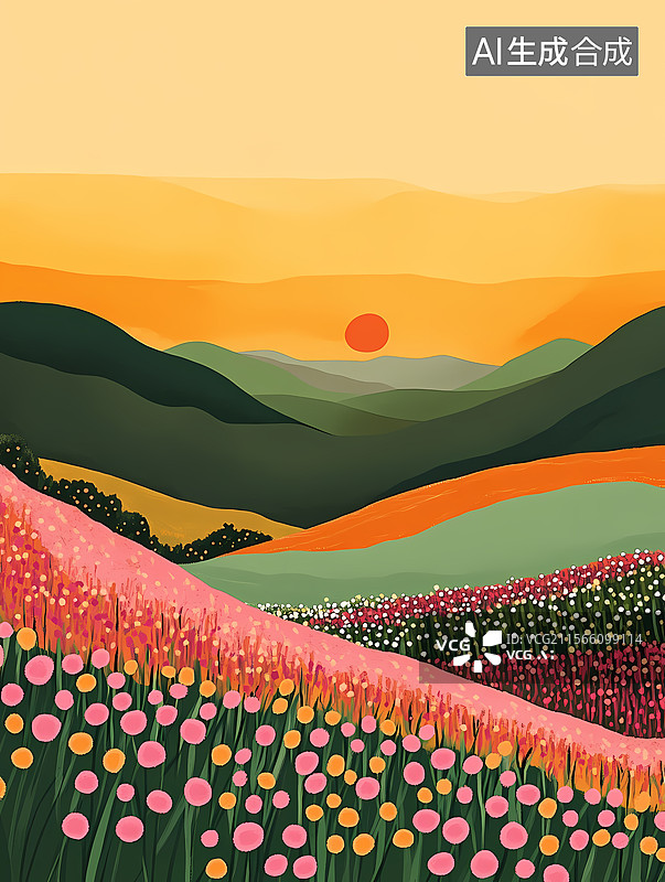 【AI数字艺术】色彩缤纷的山川风景画图片素材