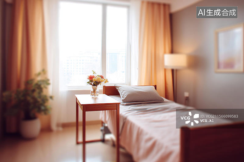 【AI数字艺术】温馨的病房花卉窗外阳光图片素材