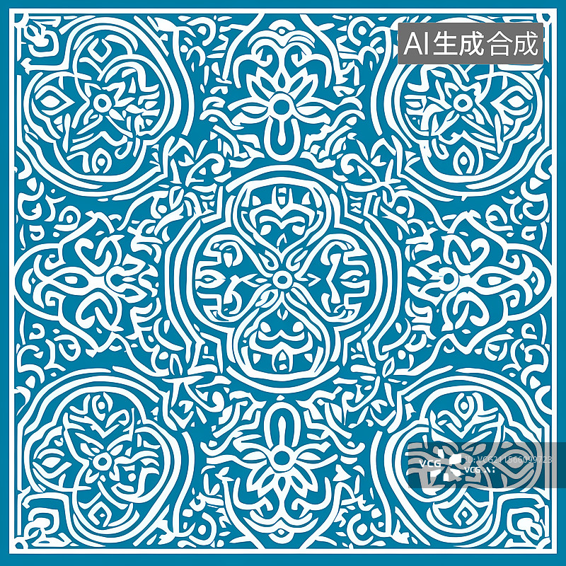 【AI数字艺术】蓝色白色装饰瓷砖图案图片素材