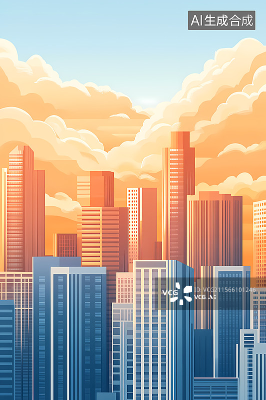 【AI数字艺术】日出城市天际线图片素材