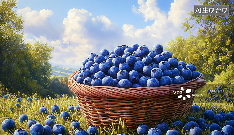 【AI数字艺术】蓝莓水果特写的自然风景图片素材