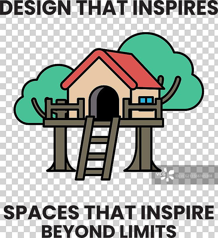 一座小房子，旁边有一架通往房顶的梯子图片素材