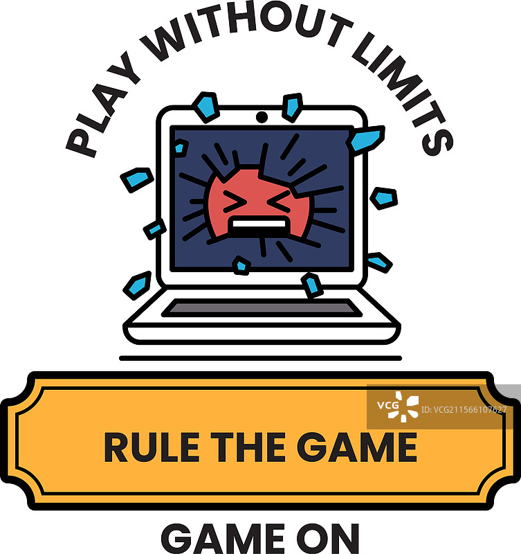 一台屏幕破损的笔记本电脑，上面写着“玩”图片素材