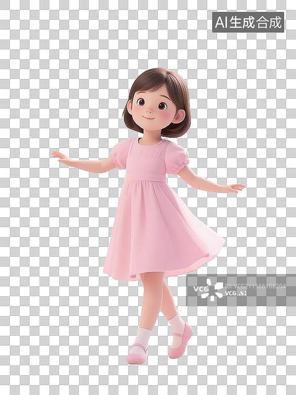 【AI数字艺术】女孩穿粉色连衣裙和舞鞋，开心地张开双臂图片素材