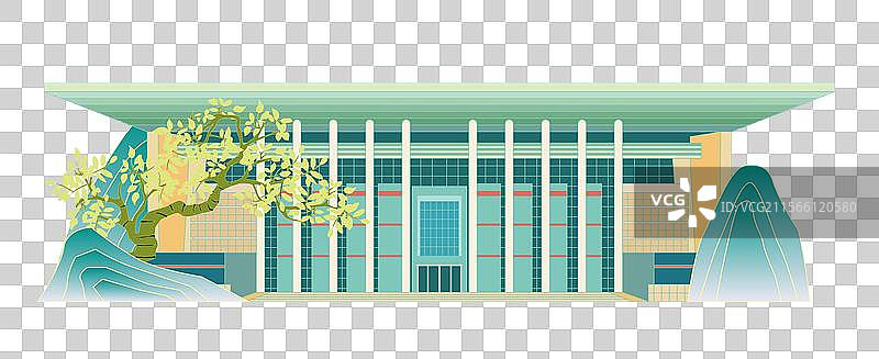 国风国潮风古风城市建筑插画元素矢量—嘉兴南湖革命纪念馆图片素材