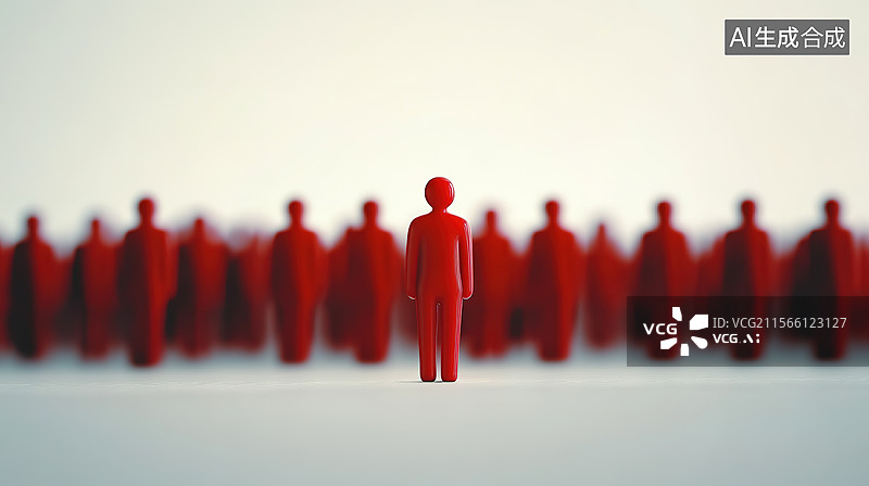 【AI数字艺术】一个卡通小人站在人群中——人类社会学主题图片素材