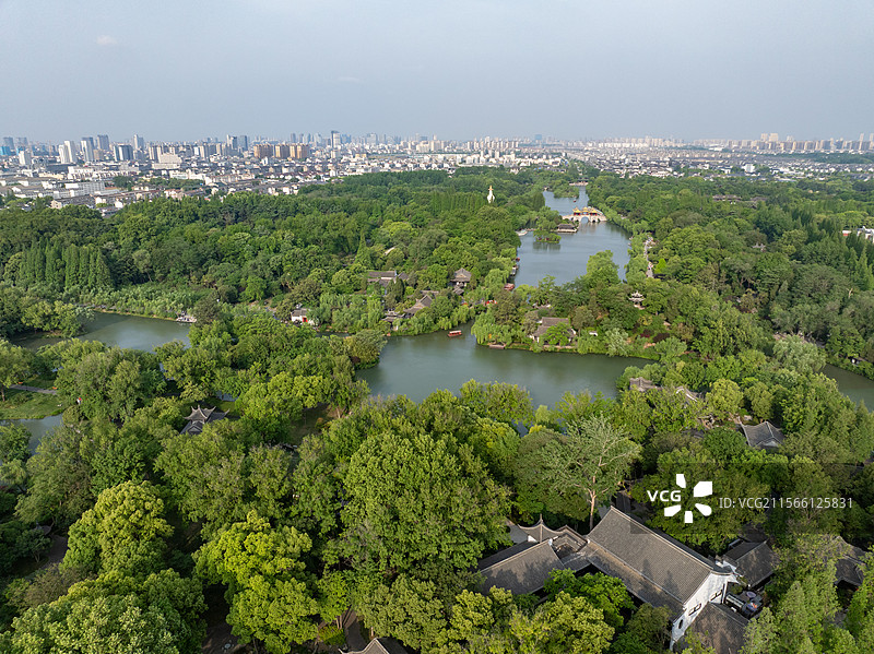 江苏扬州瘦西湖各景点航拍图片素材