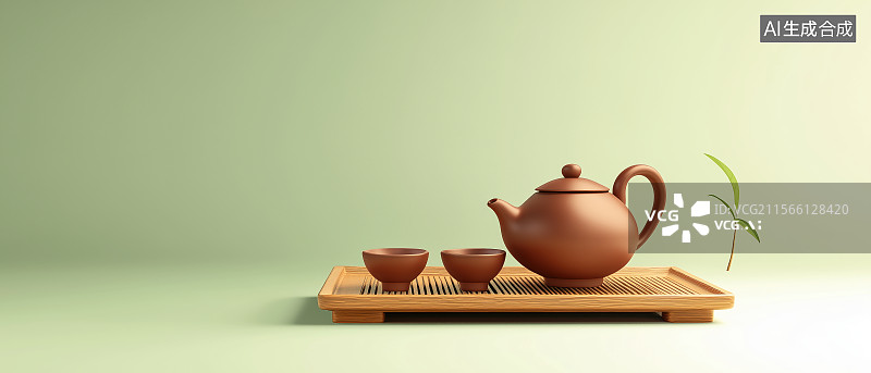 【AI数字艺术】清新中式茶文化主题沏一壶清茶茶壶竹叶图片素材