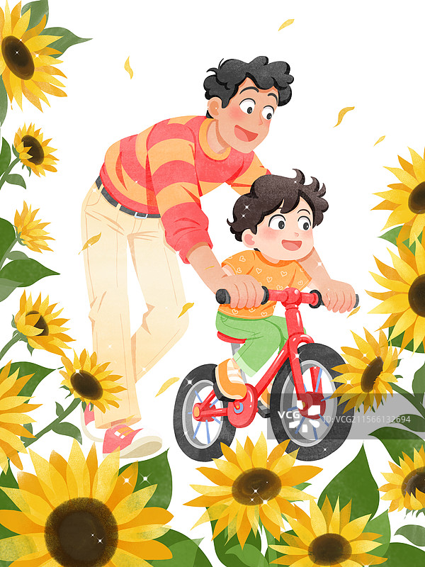 爸爸陪孩子学骑自行车图片素材