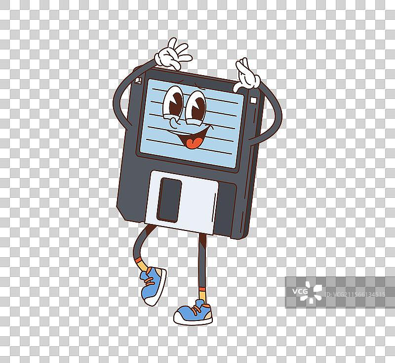 复古风格的卡通人物与电脑软盘图片素材