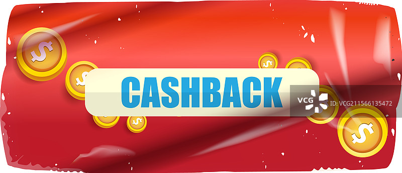 红色现金返还图标和贴纸孤立在白色背景上图片素材