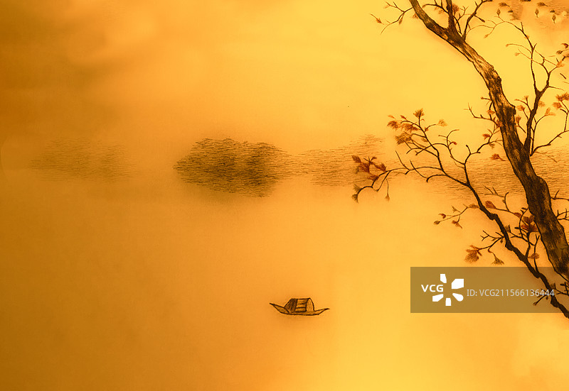 美术工艺，刺绣图案，国画，山水图片素材