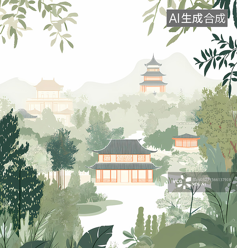 【AI数字艺术】宁静的中国山水画图片素材