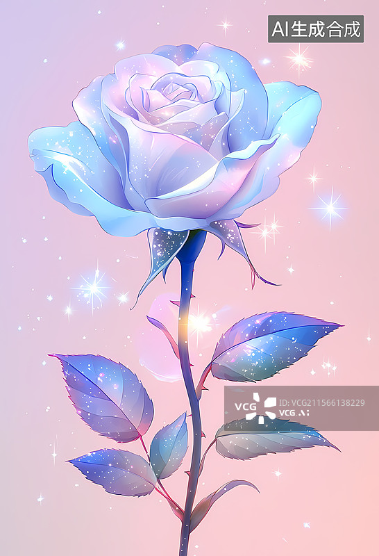 【AI数字艺术】梦幻蓝色玫瑰花图片素材