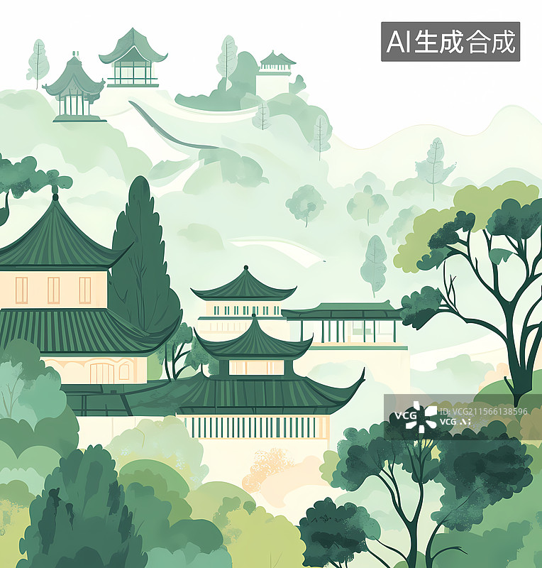 【AI数字艺术】宁静的中国山水画图片素材