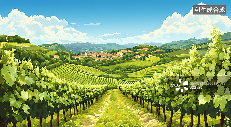 【AI数字艺术】欧洲村庄的葡萄园美景图片素材