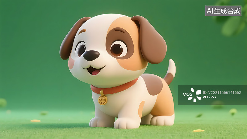 【AI数字艺术】绿色背景下的玩具狗的特写镜头图片素材
