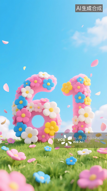 【AI数字艺术】花朵形状的六一儿童节海报 卡通动漫 儿童节 背景素材 童趣插图图片素材