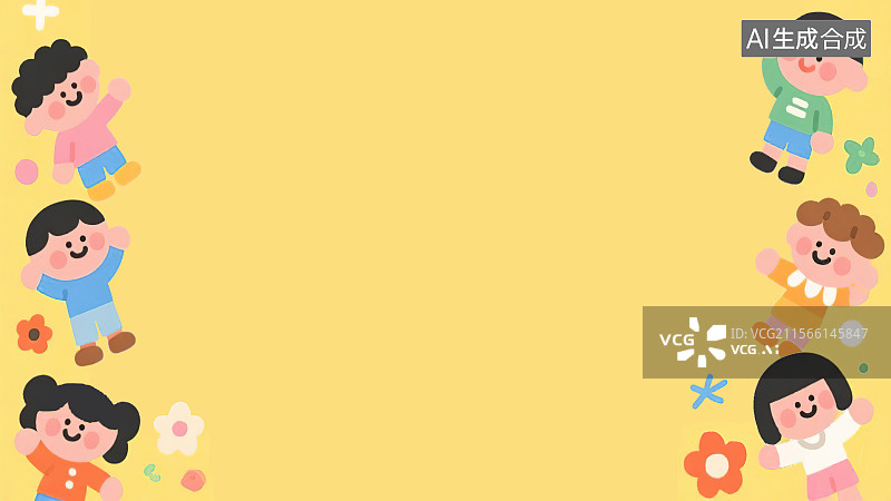 【AI数字艺术】2D卡通两侧背景趣味扁平元素，儿童节卡通花边边框 中国外国国际幼儿园小学生小朋友形象装饰画印花图案图片素材