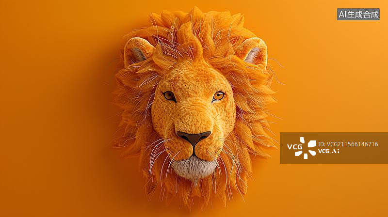 【AI数字艺术】金色鬃毛的威严狮子   橙色背景下的狮子头像图片素材