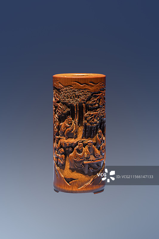 顾珏竹刻人物小笔筒，清，苏州博物馆藏图片素材