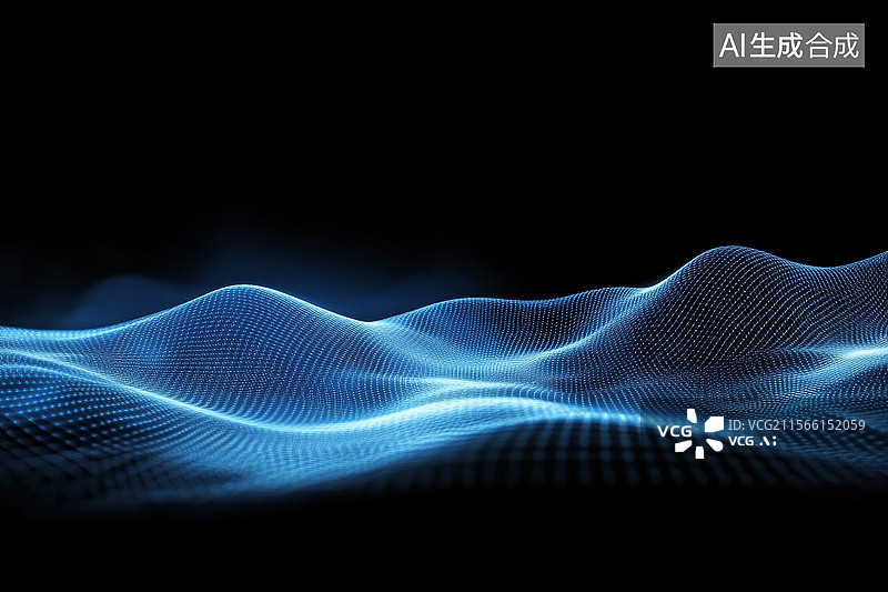 【AI数字艺术】蓝色波浪状粒子流图片素材