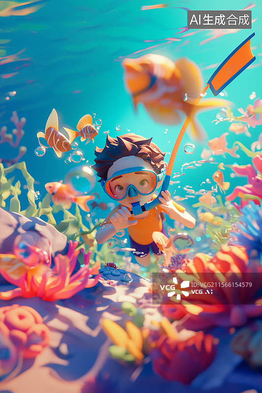 【AI数字艺术】户外自然风景卡通可爱C4D人物二十四节气之夏至竖版插画图片素材