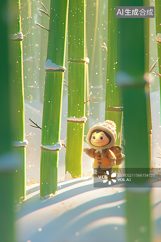 【AI数字艺术】户外自然风景卡通可爱C4D人物二十四节气之冬至竖版插画图片素材