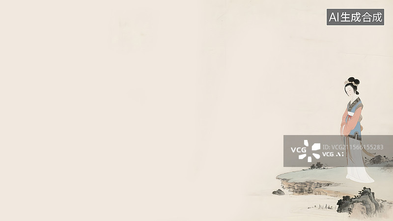 【AI数字艺术】水墨画复古怀旧清秀婉约明清仕女图右下图片素材