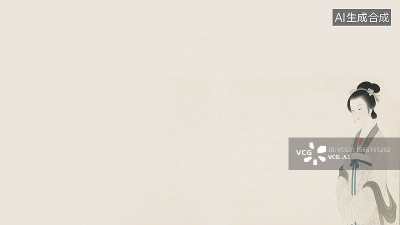 【AI数字艺术】水墨画复古怀旧清秀婉约明清仕女图右下图片素材