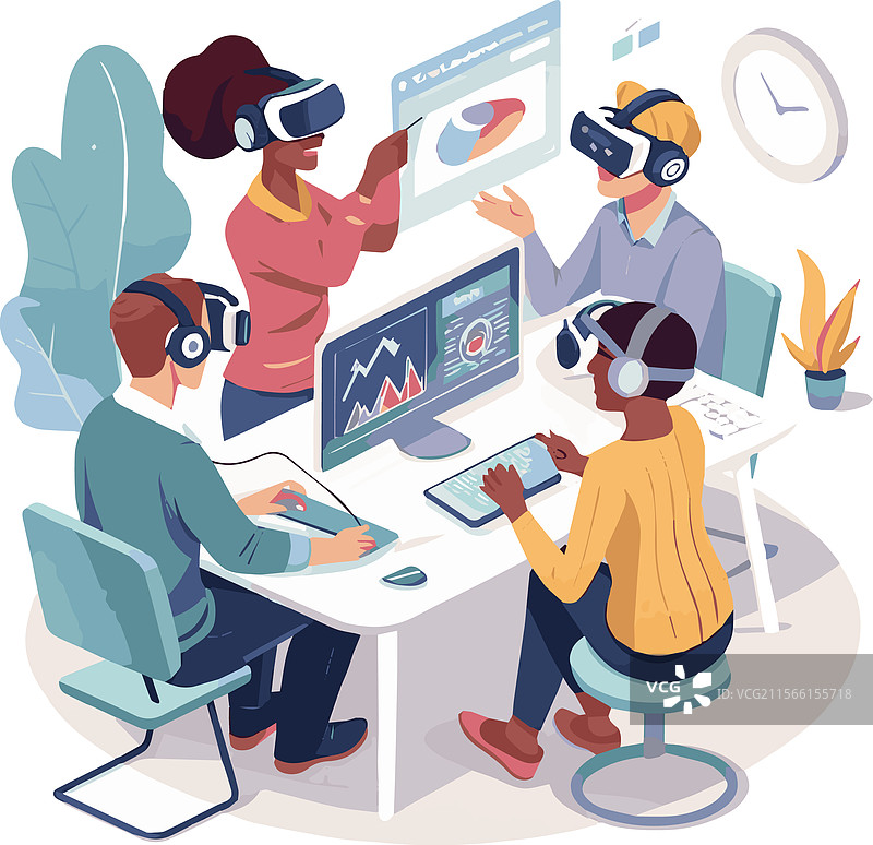 现代办公室中的虚拟协作图片素材