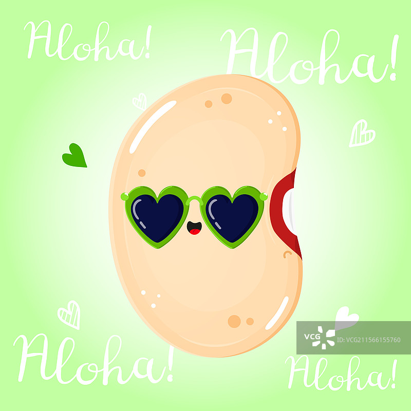 可爱的豆子角色戴着心形太阳镜图片素材