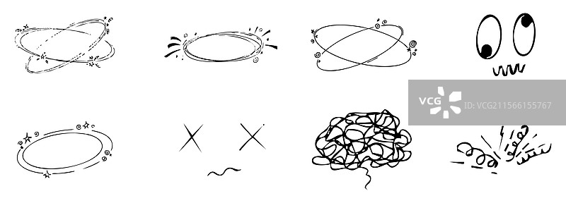 头晕效果的头痛生病涂鸦漫画图片素材